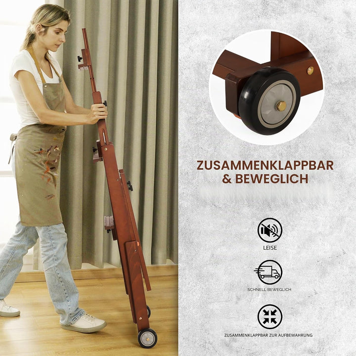 VISWIN H-Staffelei Holz Gross für Doppelleinwand, In Waagerechte, Verstellbare &amp; Mobile Atelierstaff