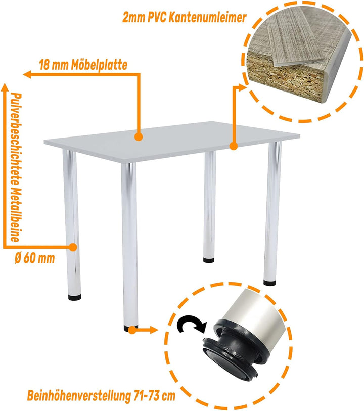 mikon 70x40 | Esszimmertisch - Esstisch - Tisch mit Chrombeinen - Küchentisch - Bürotisch | HELLGRAU