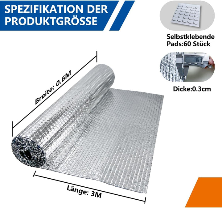 Storystore Aluminisierte Isolierfolie 60cm x 3m, 3mm Dicke Isolierung Dämmfolie Doppelseitige Alu-Lu