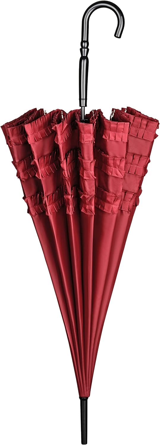 VON LILIENFELD Regenschirm Hochzeitsschirm Sonnenschirm Rüsche Stabil Pagode Sarah bordeaux