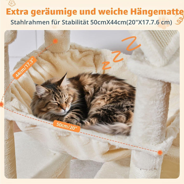 Taoqimiao 180CM Kratzbaum Gross, Katzenbaum Katzen Kratzbaum Grosse Katzen Stabil mit 2 Katzenhaus,
