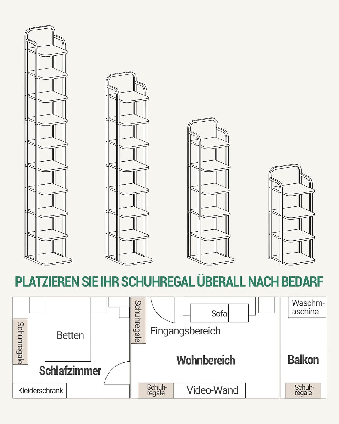 Hzuaneri Vertikales Schuhregal, 10-Stöckige Schuhregale, Schuhturm für Kleine Räume, Freistehend, Ve