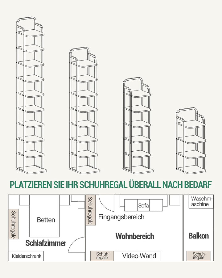 Hzuaneri Vertikales Schuhregal, 10-Stöckige Schuhregale, Schuhturm für Kleine Räume, Freistehend, Ve
