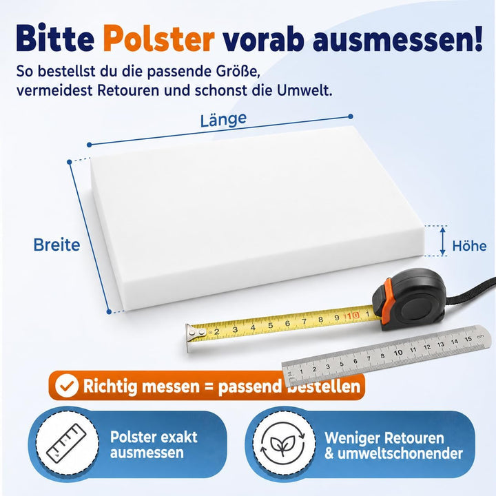 saarschaum Polster Schaumstoff für Sitzkissen - Komfortschaum - Zuschnitt 90 x 40 x 8 cm - RG 35/55