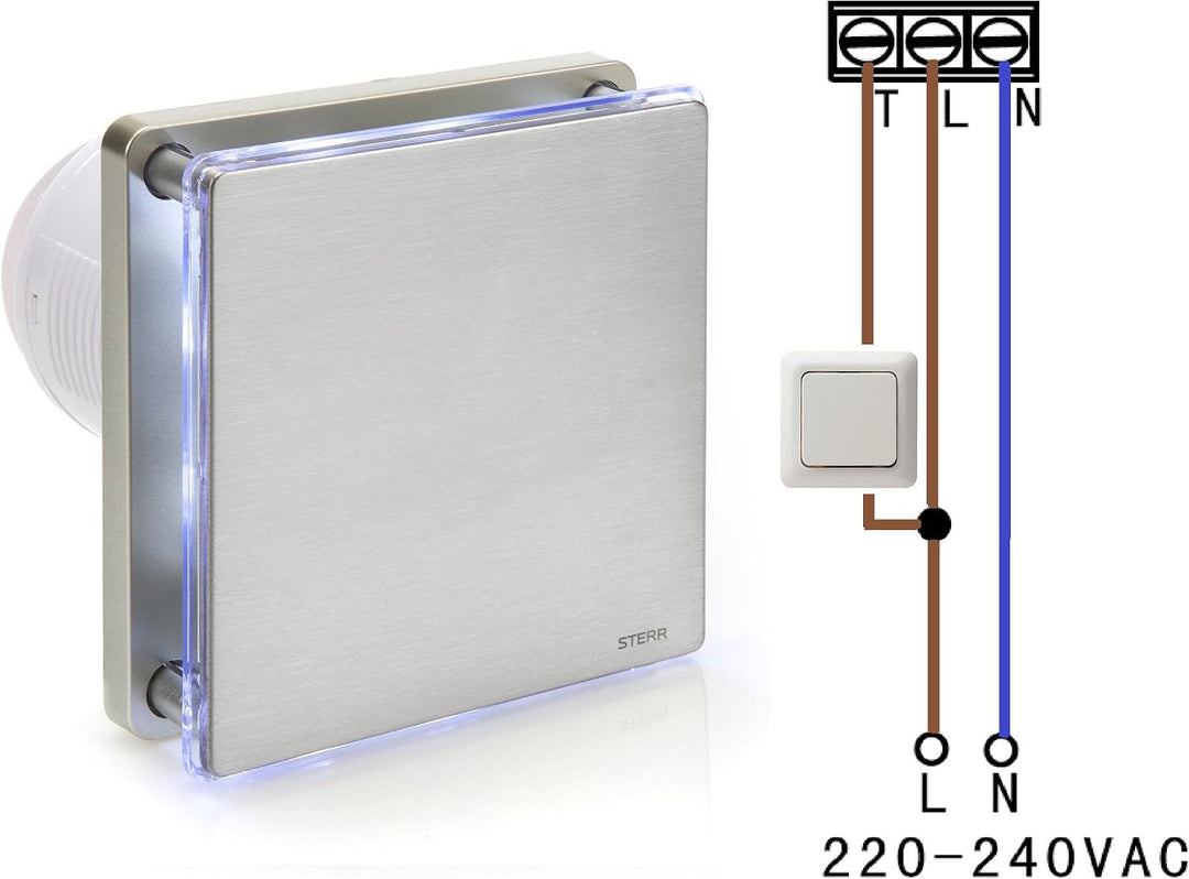 STERR Abluftventilator, 100 mm, mit LED + Timer, leiser Abluftventilator, für Badezimmer, Abluftvent