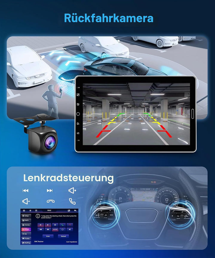 Rimoody Kabellos Carplay 1 Din Autoradio 10.1 Zoll Rotierender Touchscreen Autoradio mit Android Aut