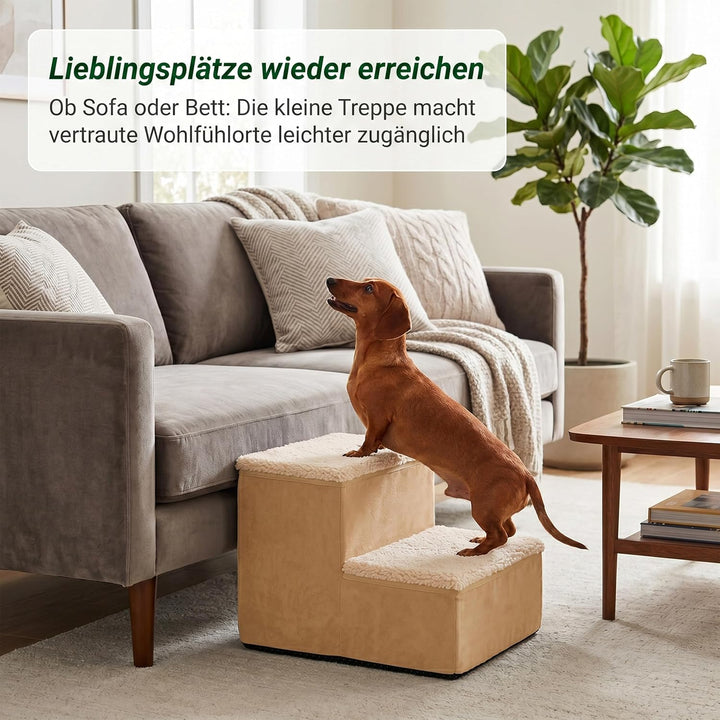 Relaxdays Hundetreppe, 2 Stufen, Stauraum, HxBxT: 32 x 40 x 35 cm, beige | faltbar, Stoffbezug, Hund