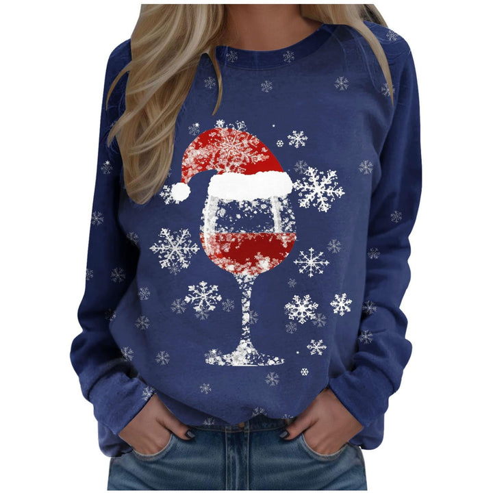 Weihnachtspullover Damen Weinglas Schneeflocken Druck Langarmshirt Farbverlauf Weihnachtspulli Chris