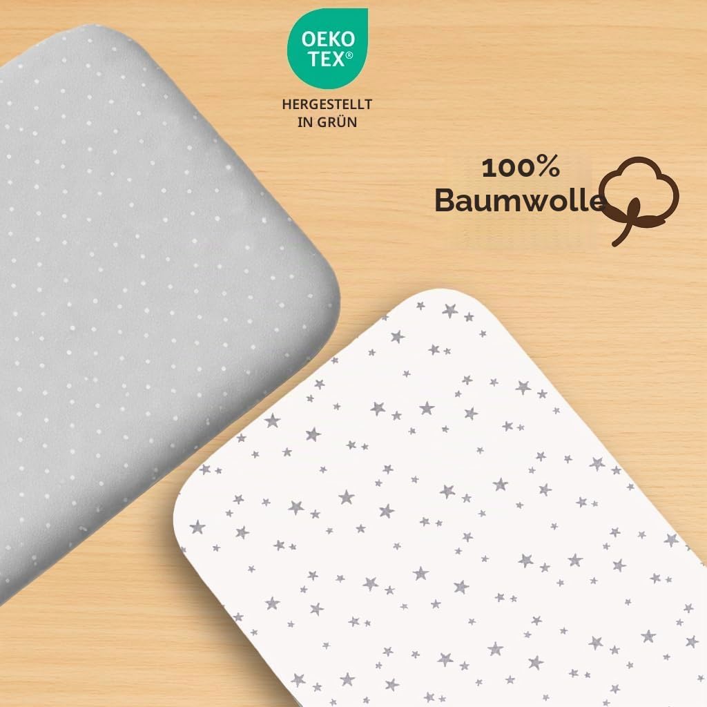 2X Baby Spannbettlaken – 100% Baumwolle, Weich &amp; Atmungsaktiv – Set 2X - Kompatibel mit Chicco &amp; Kin
