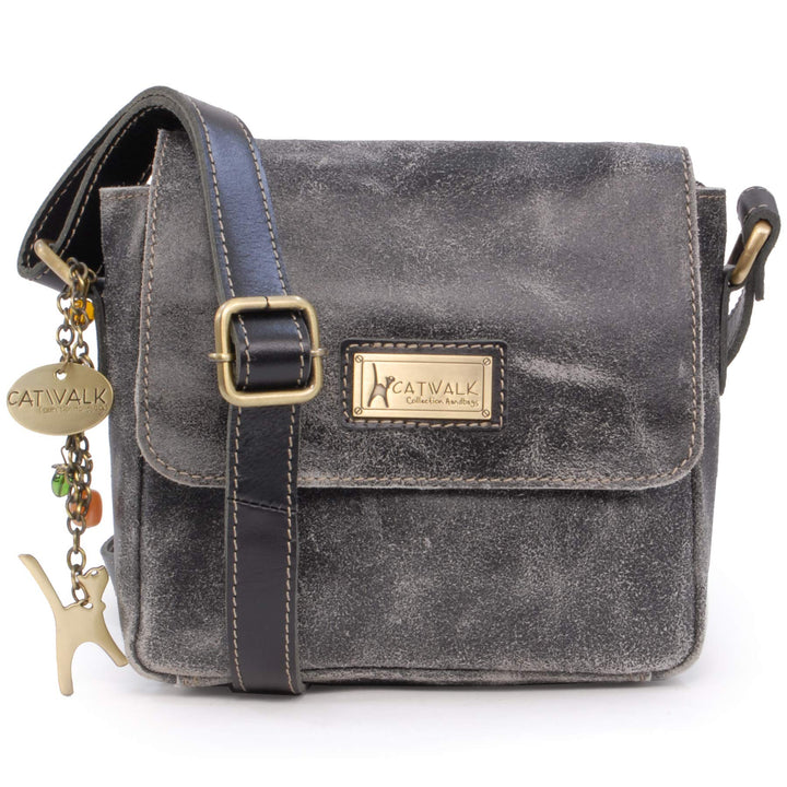 Catwalk Collection Handbags - Vintage Grobem Leder - Klien Umhängetasche Messenger/Schultertasche -