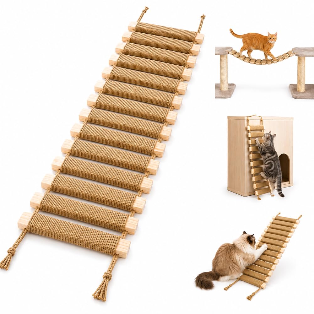 Katzenleiter Balkon,100 cm Holz und Sisalseil Katzentreppe Katzenleiter