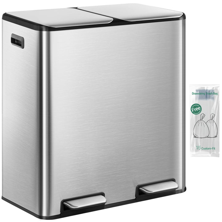 Hzuaneri Mülleimer Küche, Mülltrennsystem 2 Fächer 60 L (2 x 30 L), Edelstahl-küchenmülleimer, Tretm