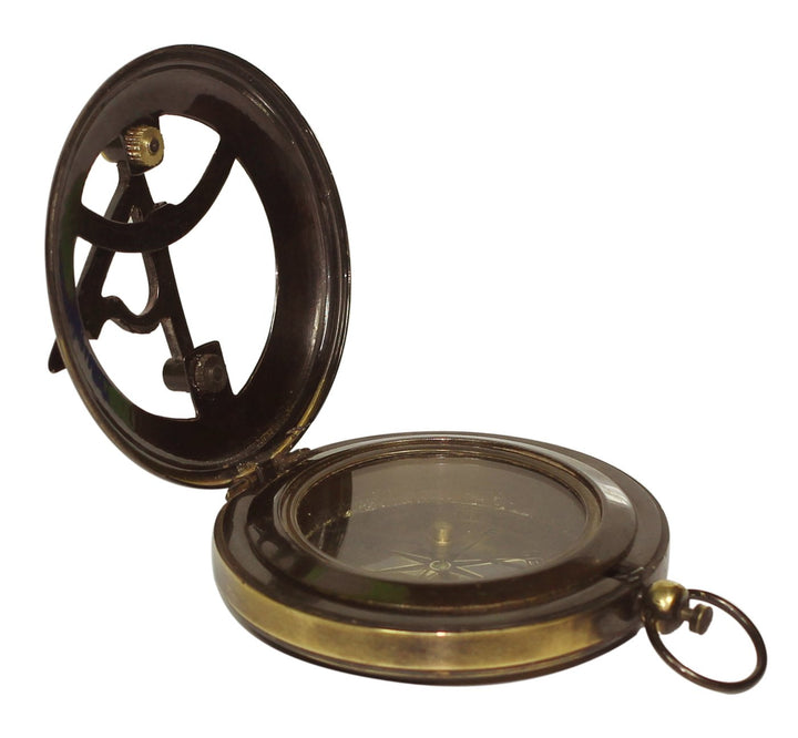 Magnetisches Sonnenuhr-Kompass aus Messing ? 3? Nautisches Gerät mit Gravur I