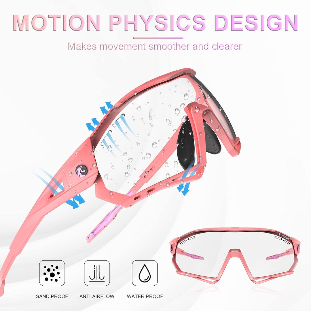 X-TIGER Fahrradbrille selbsttönend Sonnenbrille Herren Damen TR90 Rahmen UV400 Schutz Photochromatis