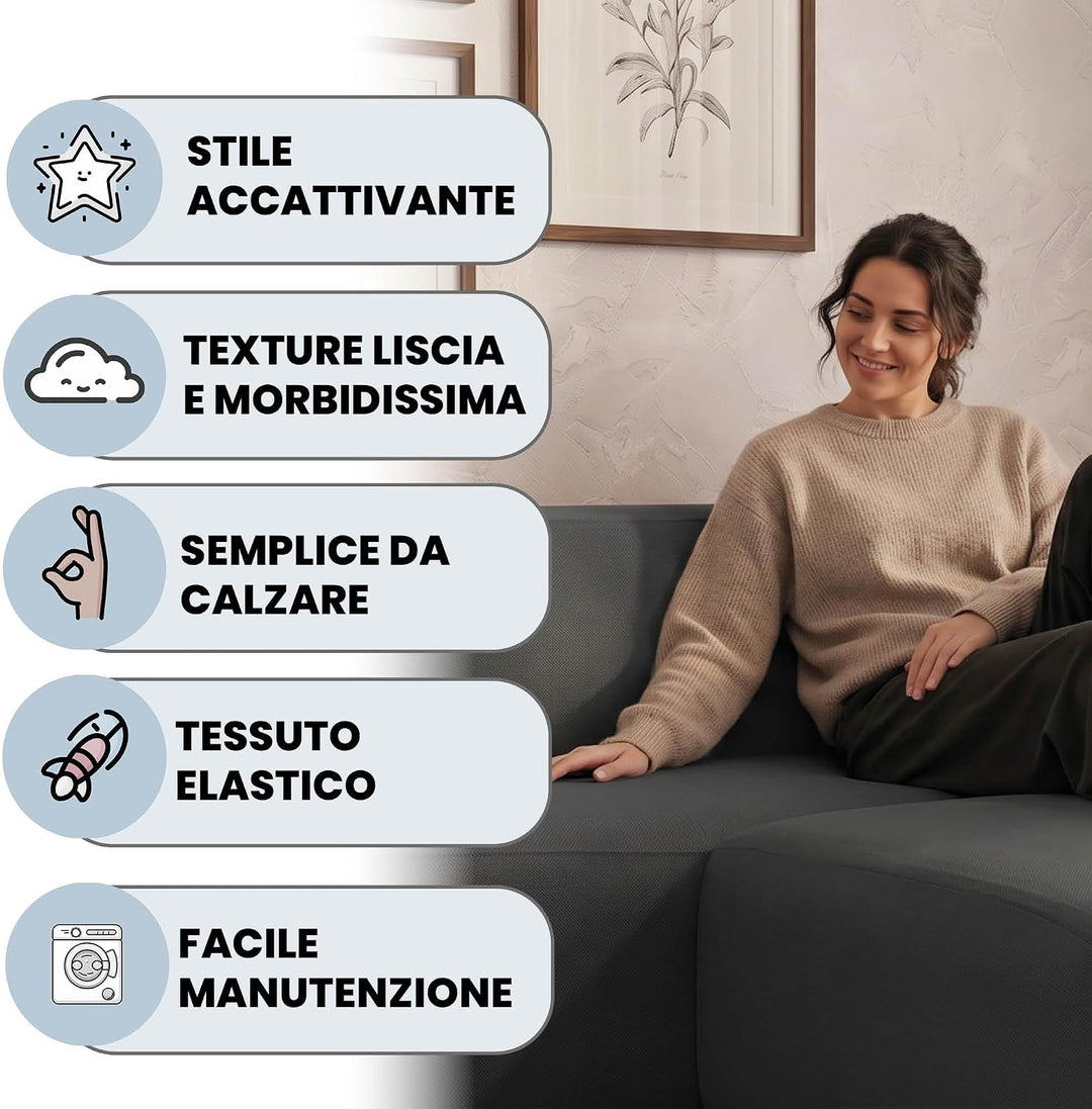 Italian Bed Linen Dehnbarer Spannbezug für Sofas Dahlia, 92% Polyester, 8% Elastometer, Dunkelgrau,