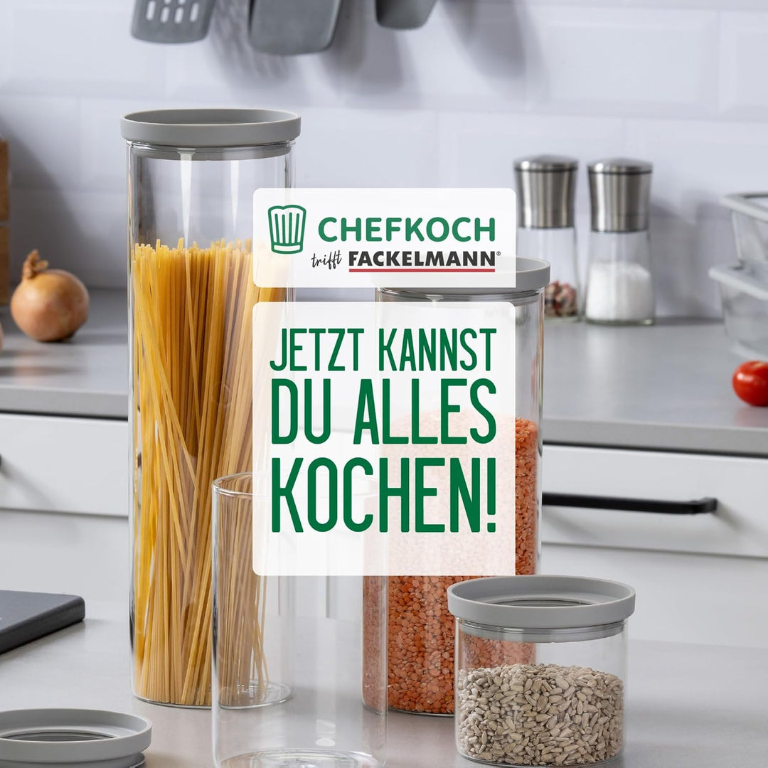 FACKELMANN Chefkoch trifft 4er Set Vorratsbehälter mit Glasdeckel – 2 L, Borosilikatglas, luftdicht