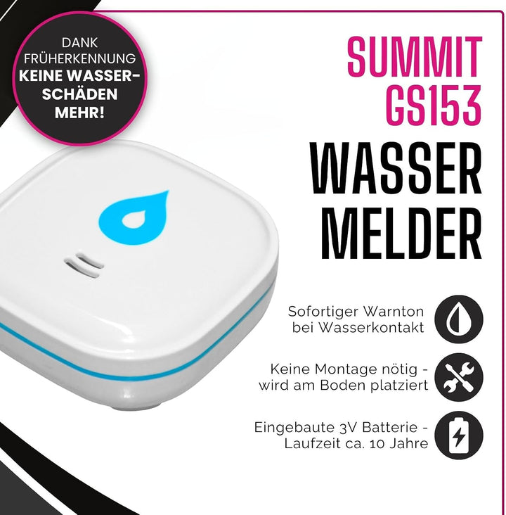 3er Set GS153 Wassermelder mit Batterie 60x60x24,2 mm | Wassersensor mit 85dB Alarm | Wasseralarm Me