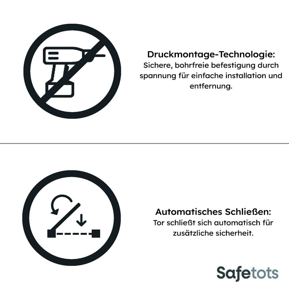 Bettacare Automatisch Schliessendes Treppengitter, 125.4cm - 132.4cm, Mattschwarz, Druckmontage-Sich