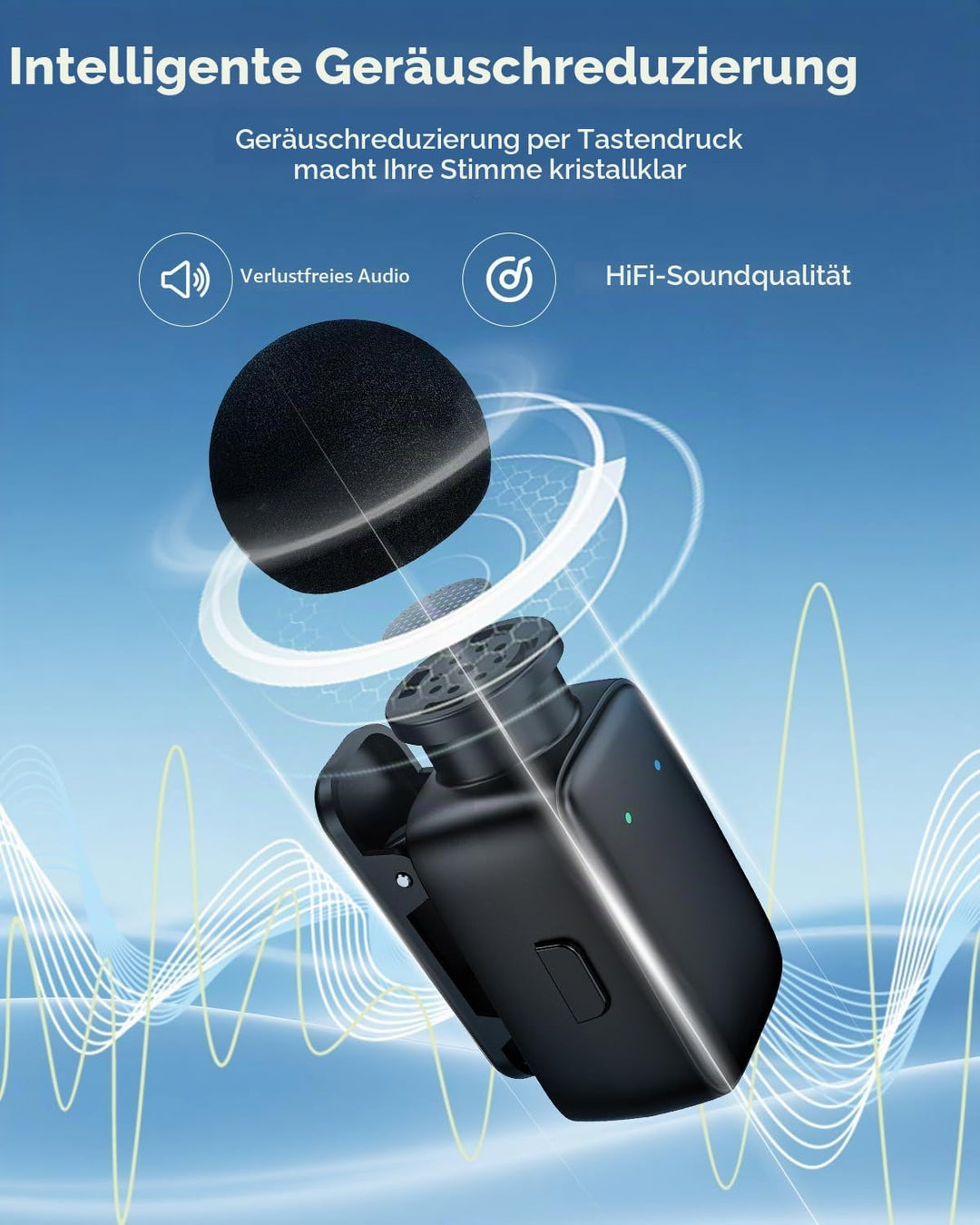Mini Wireless Lavalier Mikrofon für iphone/Android Handy Phone, Kabelloses Ansteckmikrofon mit Noise