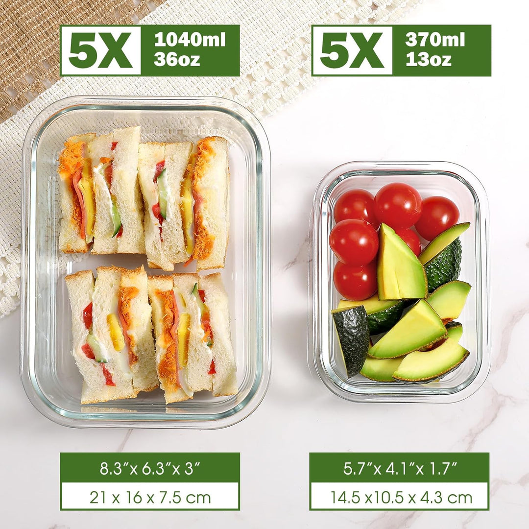 YASHE Glasbehälter mit Deckel, 10 Teile Stapelbar &amp; Luftdicht Meal Prep Boxen Glas für Spülmaschine,