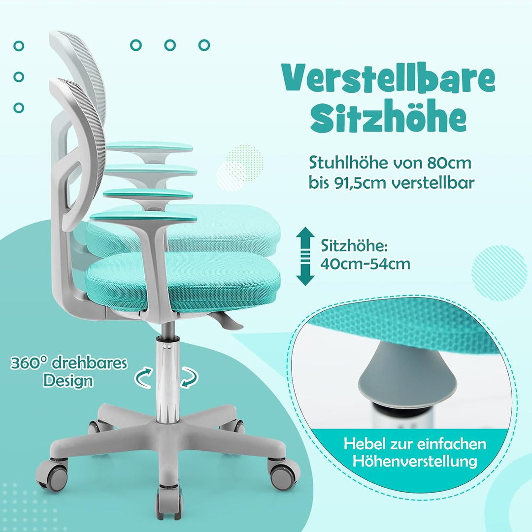 DREAMADE Kinder Schreibtischstuhl höhenverstellbar, ergonomischer Jugenddrehstuhl mit Rückenlehne &amp;
