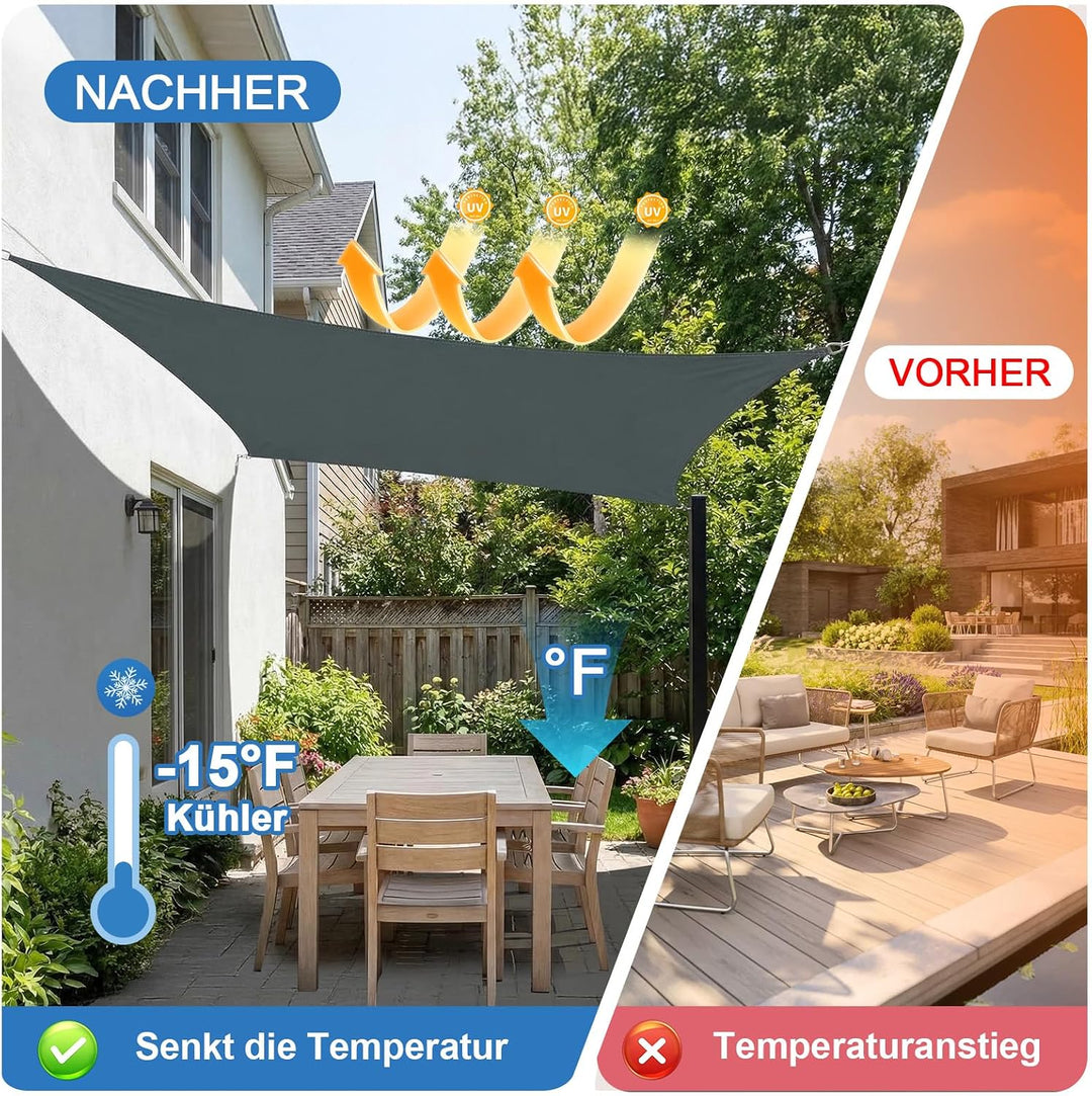 3x3m Sonnensegel Rechteckig Wasserdicht Sonnenschutz, Anthrazit Anthrazit 3x3m, Anthrazit 3x3m