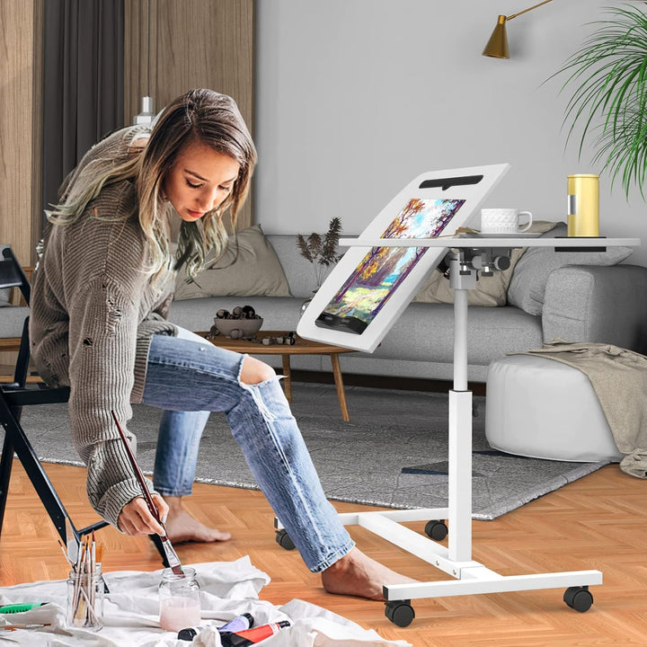 PIPIPOXER Laptoptisch Höhenverstellbar 61-91 cm, 60×40cm Mobiler Stehtisch mit 4 Rollen &amp; 1 Stopp-Le