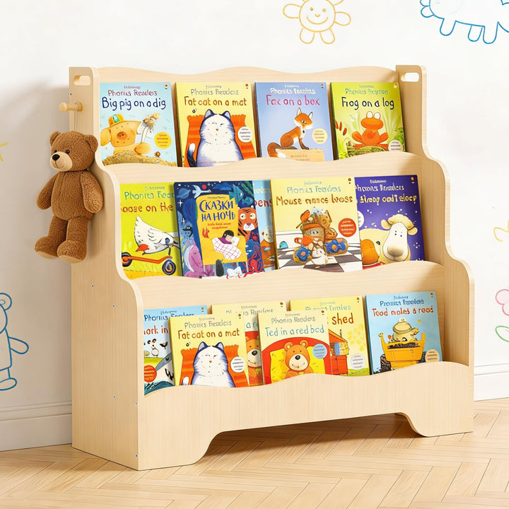 Bücherregal Kinder Montessori Kinderregal mit 3 Ablagefächern Regal Kinderzimmer Spielzeug Aufbewahr