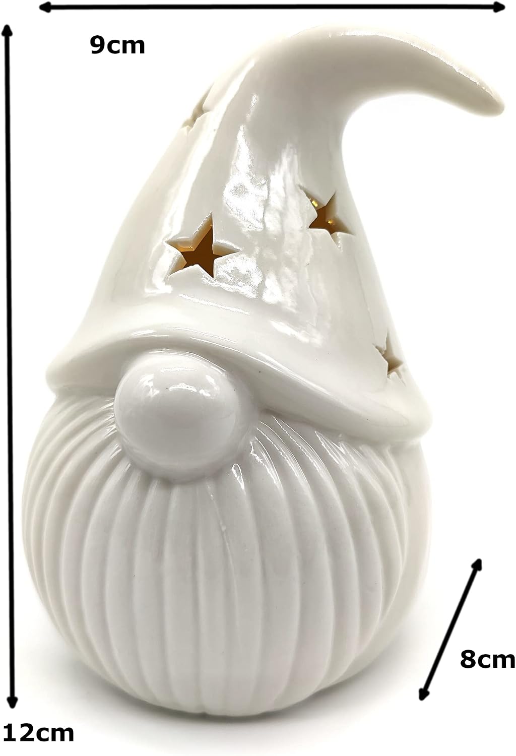 DARO DEKO Porzellan LED Zwerge 2er Set Creme-weiss 12cm und 15cm Dekofigur Weihnachtsdeko, 2er Set