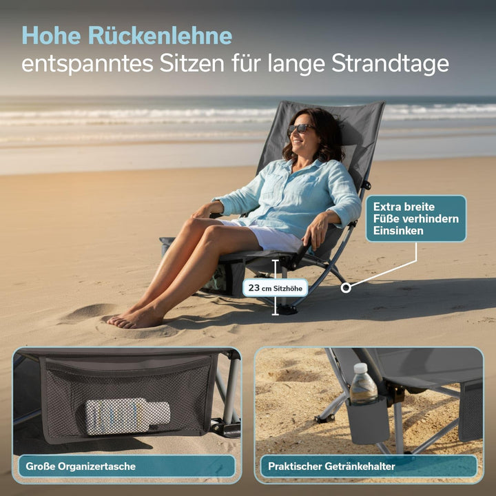Skandika Strand Campingstuhl Beach 2er Set | Bequemer Strandstuhl mit atmungsaktivem Mesh, Getränkeh