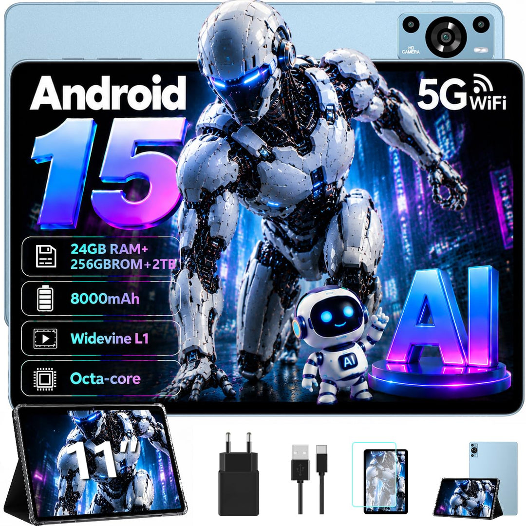 2026 Neueste Tablet 11 Zoll Android 15 Tablets, 8000mAh, Gemini AI, 24GB RAM + 256GB ROM(TF 2TB), Wi
