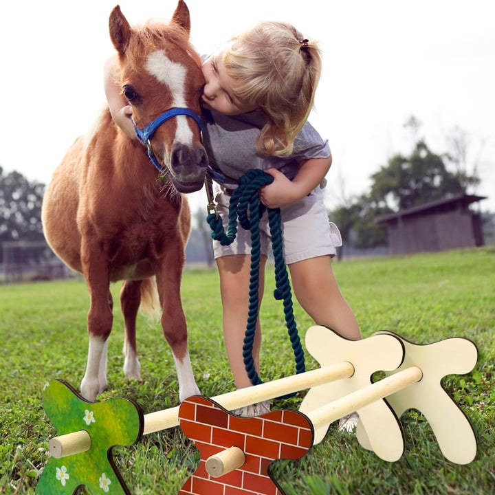 Cavaletti mit Mauer-Motiv | Springhürde für Hobby Horse, Steckenpferde | 4 Höhen | Ergänzung Reitspi