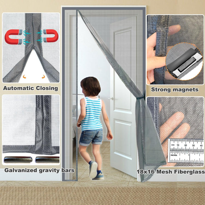 Risareyi Seitliche Öffnung Magnet Fliegengitter Balkontür 60x195cm, Grau