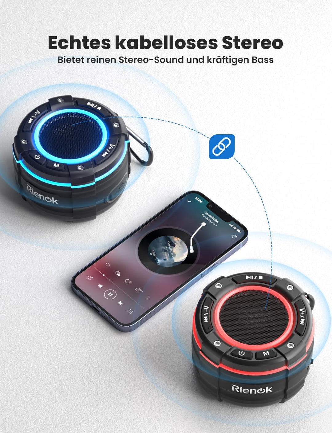 RIENOK Bluetooth Lautsprecher Duschradio FM Radio 12 Std. IPX7 Shower Speaker Bluetooth Duschlautspr
