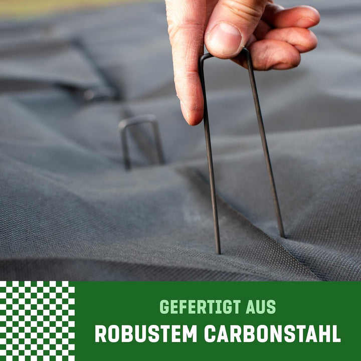 GardenGloss® Erdanker aus Stahl unverzinkt (100 Stück) - Stabile Bodenanker für Unkrautvlies, Garten