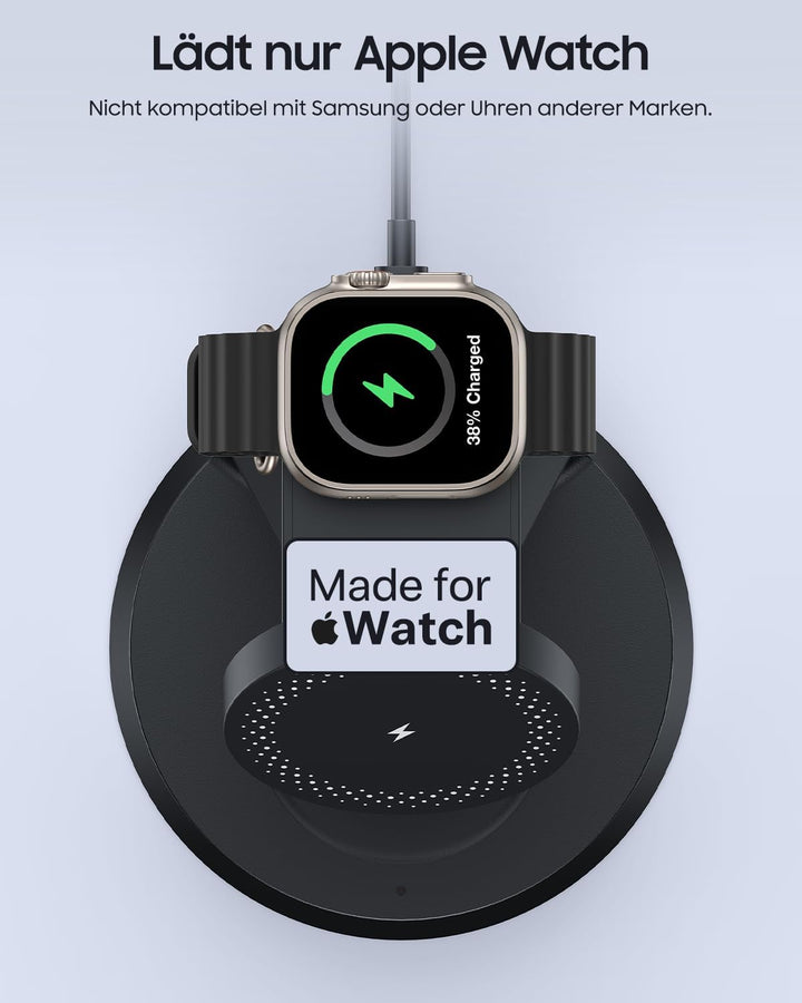 Meifigno 25W 3-in-1 Induktive Ladestation für Apple Watch und iPhone, Black, Black