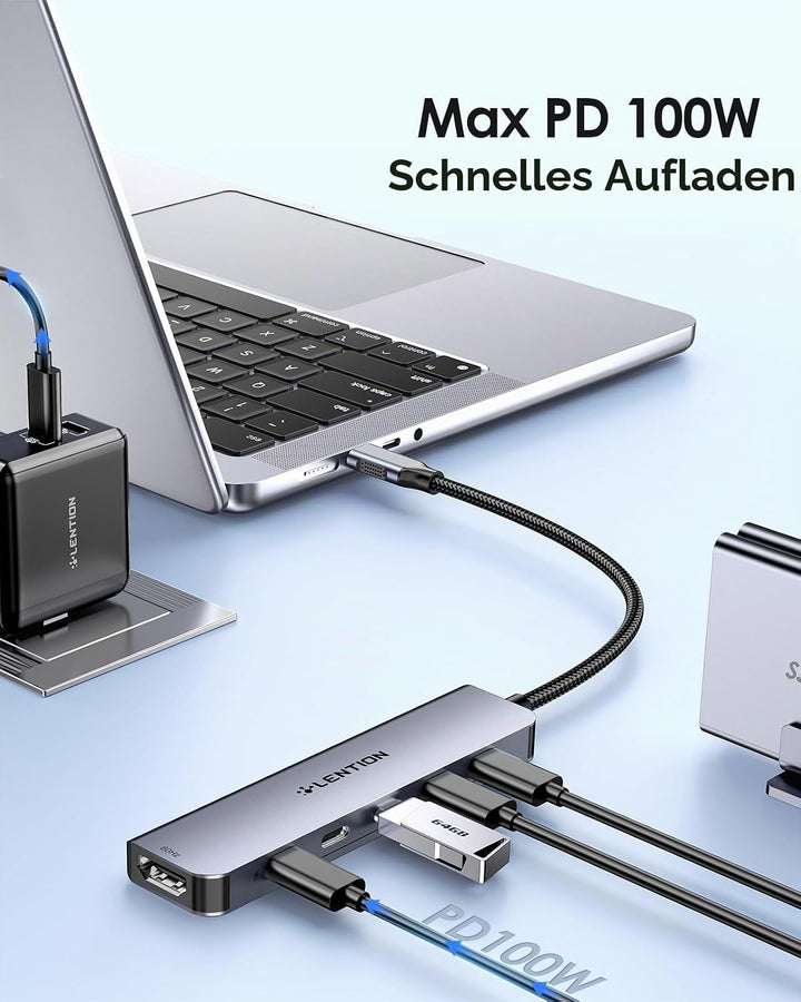 LENTION 4 Port USB C Hub 10 Gbps USB-C 3.2, 4K@60Hz HDMI, 100W PD Aufladung 4x USB-C in 10Gbps Grau,