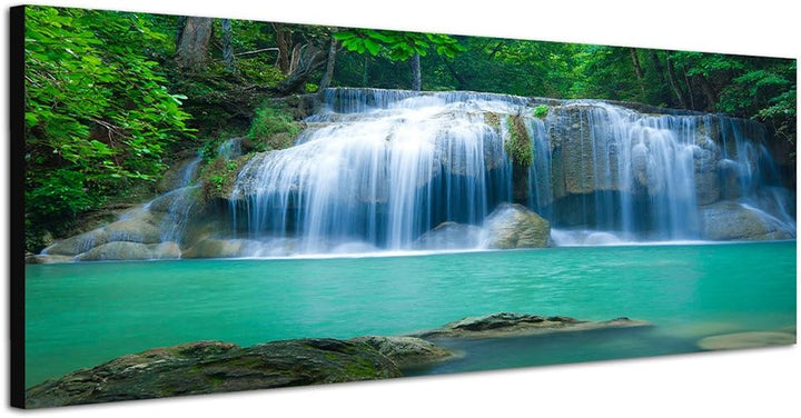 Paul Sinus Art Panoramabild auf Leinwand und Keilrahmen 150x50cm Thailand Nationalpark Erawan Wasser