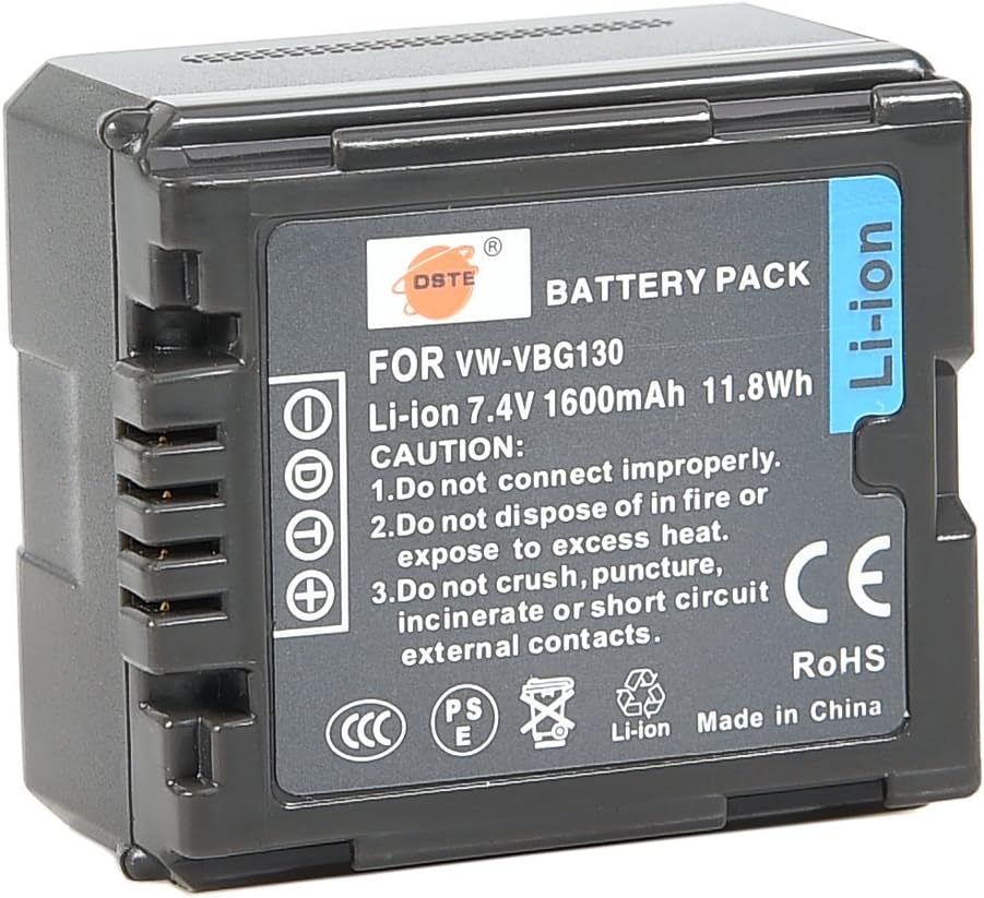 DSTE®（2 Pack）Ersatz Batterie und DC61E Reise Ladegerät Compatible für Panasonic VW-VBG130 AG-HMC150