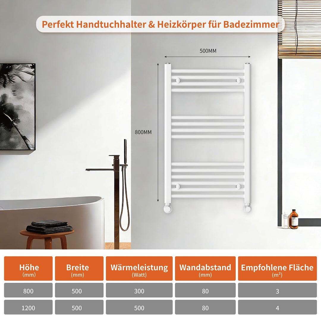 KESANITAR Badheizkörper Seitenanschluss 800x500mm, 300W Handtuchheizkörper für Badezimmer, Einfach I