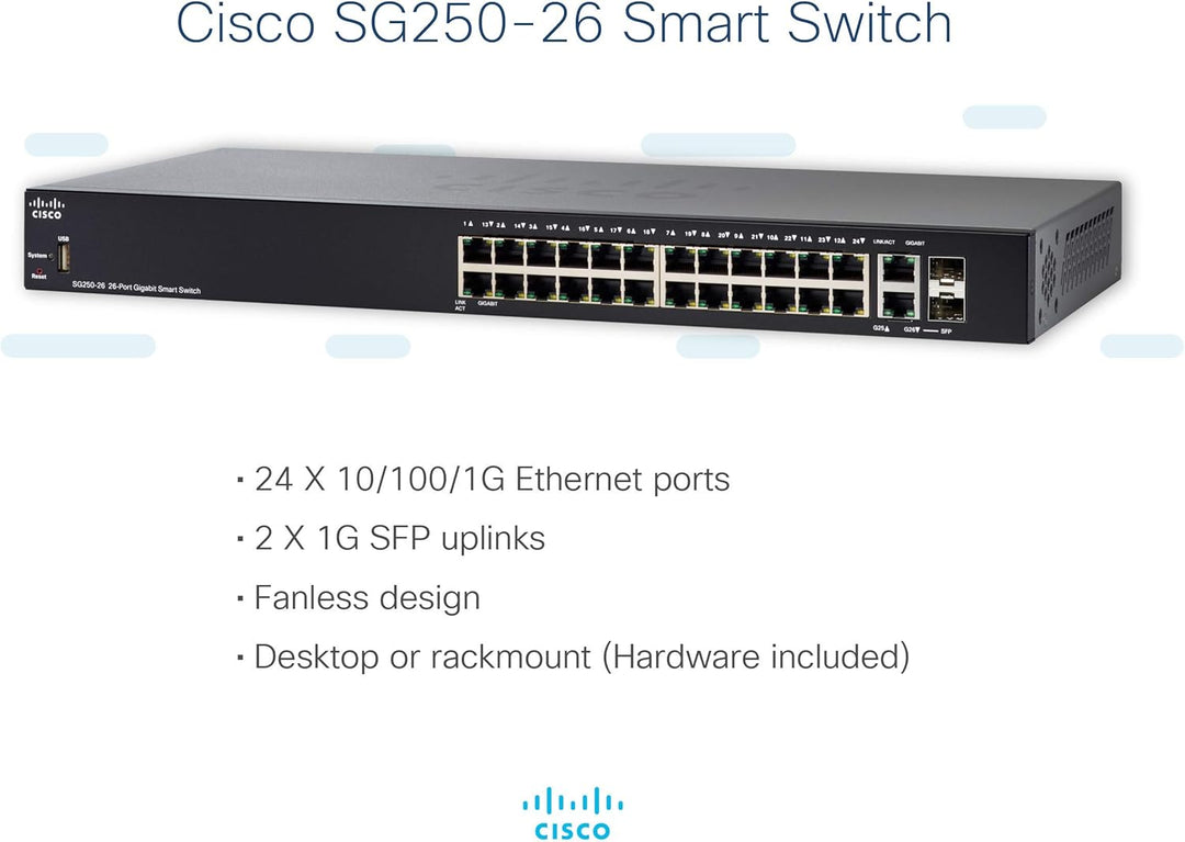 Cisco SG250-26 (24-Gigabit- und 2-Gigabit-Kupfer/SFP-Combo) Gigabit-Smart Switch mit 26 Ports (SG250