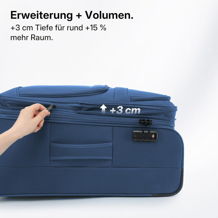 Stoffkoffer erweiterbar mit Frontfächern,15% Extra-Volumen, TSA-Schloss, 360° Doppelrollen &amp; verdeck