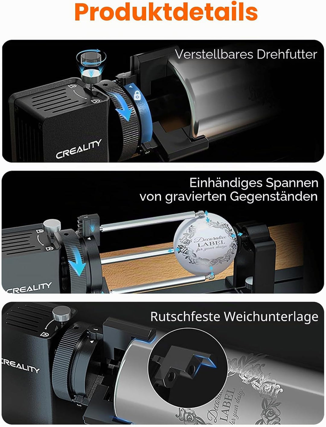 Creality Rotary Roller Pro Kit – Laser-Rotationswalzen für Falcon A1 Lasergravierer mit Erhöhungen,