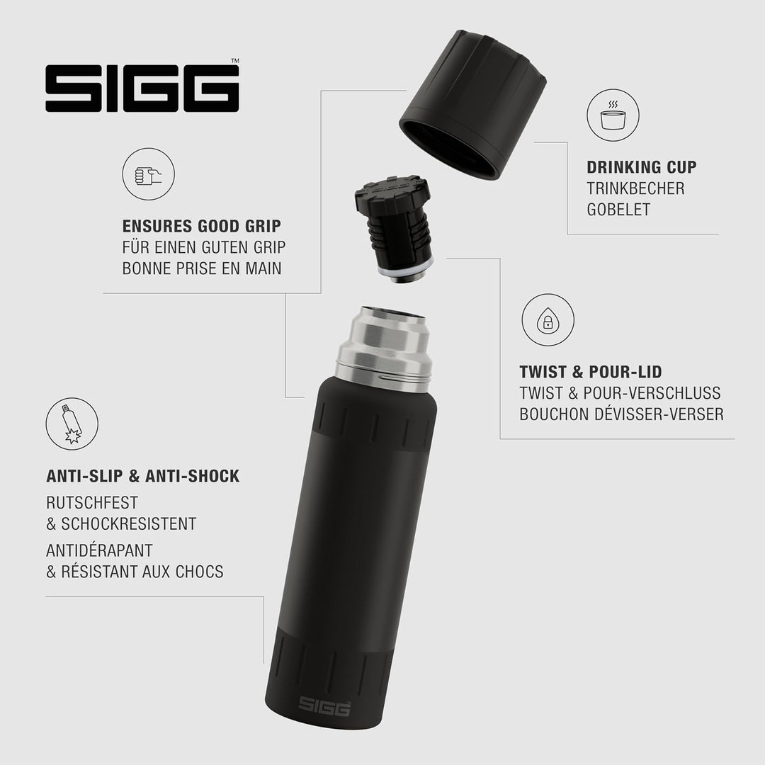 SIGG - Isolierte Trinkflasche - Thermosflasche Alpine Star Black, mit Becher - 27 St. Heiss, 100 St.