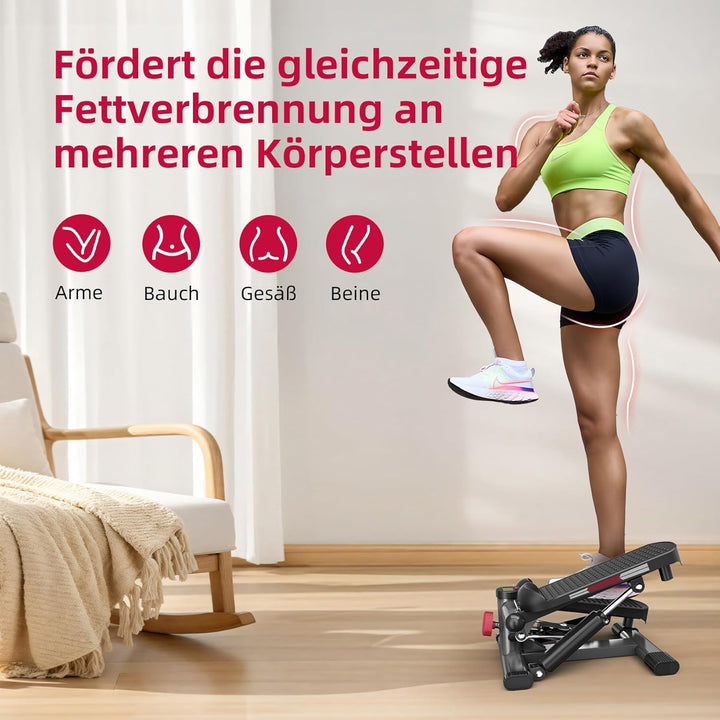 ST1 Mini-Stepper für Zuhause, 2-in-1 Up-Down Swing Stepper mit Power Ropes, LCD-Display, Einstellbar