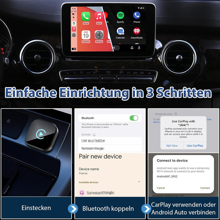 Mini USB Wireless CarPlay Adapter, Auto Multimedia Dongle, kabelloser Android Auto 2 in 1 Adapter, K