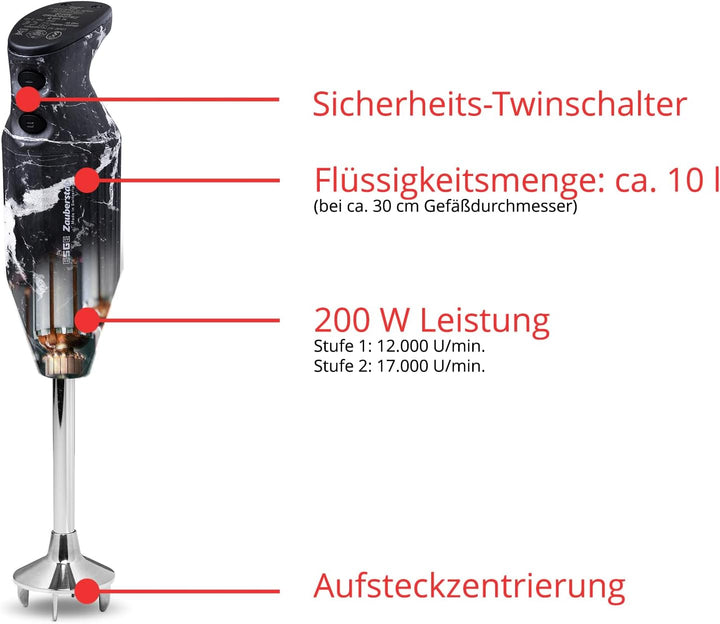 ESGE-Zauberstab 91012 Design Edition Marmor-Schwarz – Stabmixer, Pürierstab, elektrischer AC-Motor,