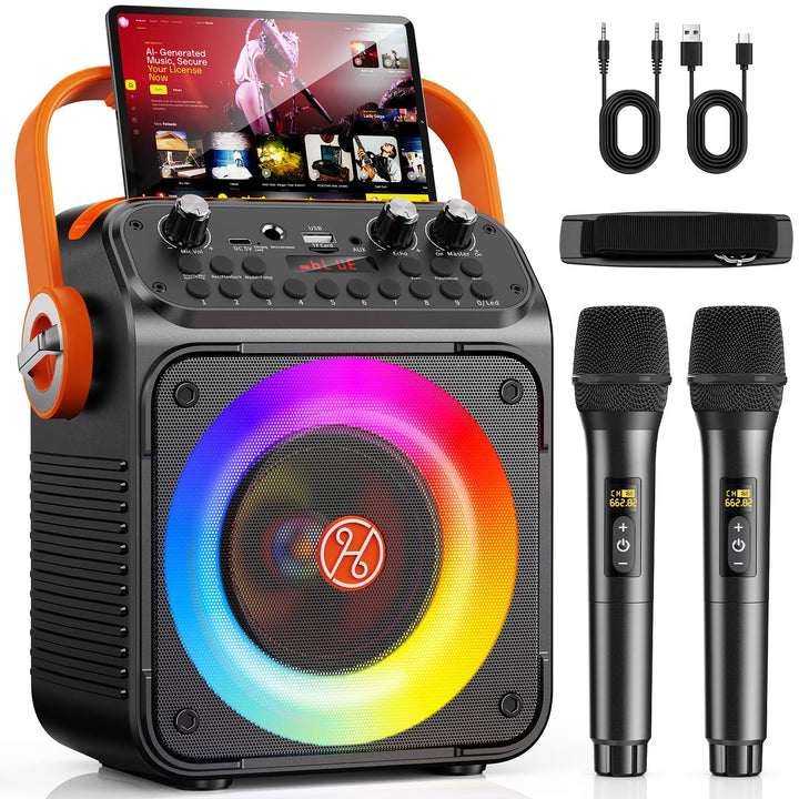 Karaoke Maschine Karaoke Anlage mit 2 Mikrofonen für Erwachsene &amp; Kinder Bluetooth Lautsprecher mit