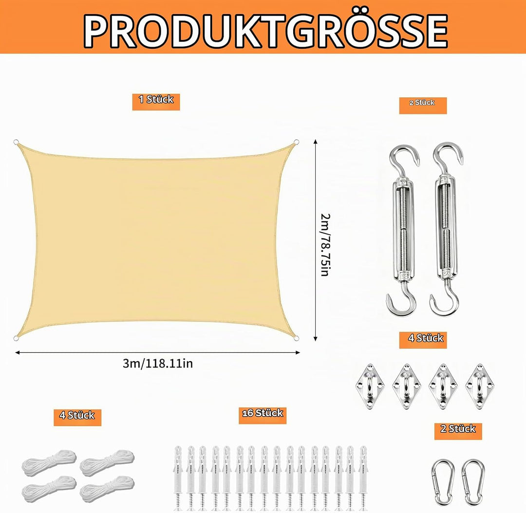 Sonnensegel Wasserdicht,Sonnensegel Rechteck 2x3m,Sonnenschutz Baldachin,Segel Baldachin,Rechteckige