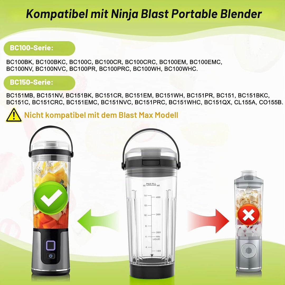 Ersatz Mixbehälter (530 ml) für Ninja Blast Tragbarer Mixer, Austauschdeckel mit Tragegriff, Messera